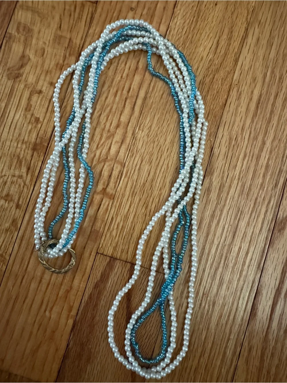 Vintage Twisted Pearl and Teal Bead Necklace - Women Jewelry